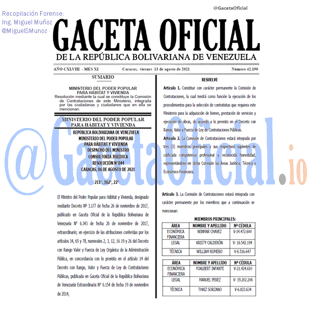 Gaceta Oficial 42190 del 13 agosto 2021