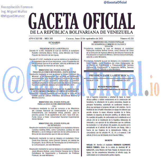 Gaceta Oficial 42211 del 13 septiembre 2021 Gaceta Oficial 42211 del 13 septiembre 2021