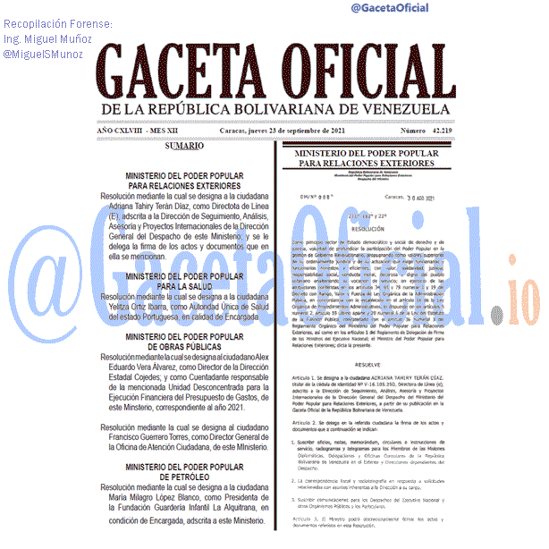 Gaceta Oficial 42219 del 23 septiembre 2021
