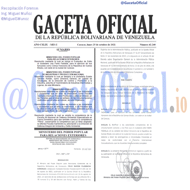 Gaceta Oficial 42240 del 25 octubre 2021