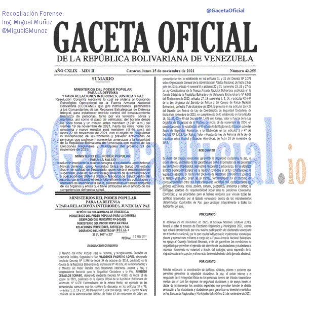 Gaceta Oficial 42255 del 15 noviembre 2021
