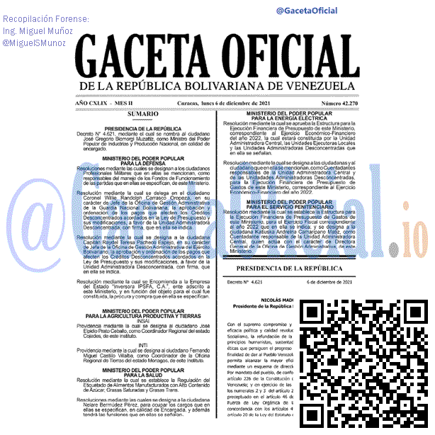 Gaceta Oficial 42270 del 6 diciembre 2021 Gaceta Oficial 42270 del 6 diciembre 2021