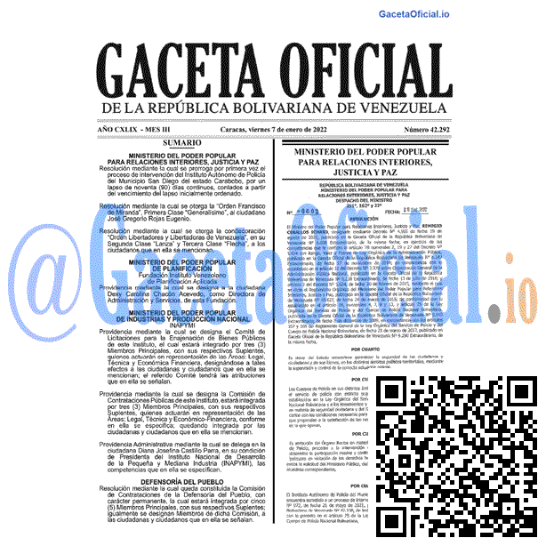 Gaceta Oficial 42292 del 7 enero 2022 Gaceta Oficial 42292 del 7 enero 2022