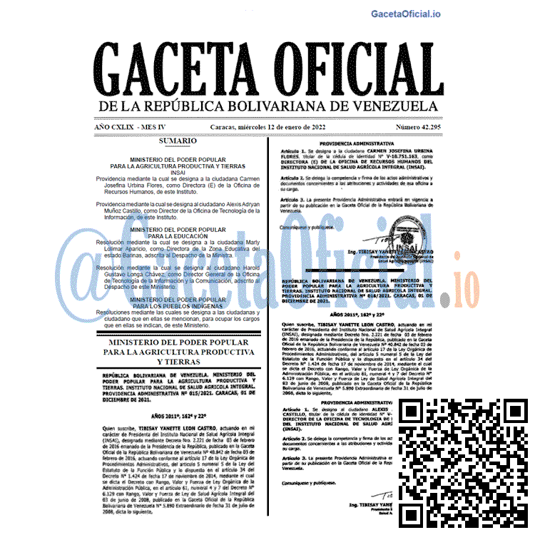 Gaceta Oficial 42295 del 12 enero 2022 Gaceta Oficial 42295 del 12 enero 2022