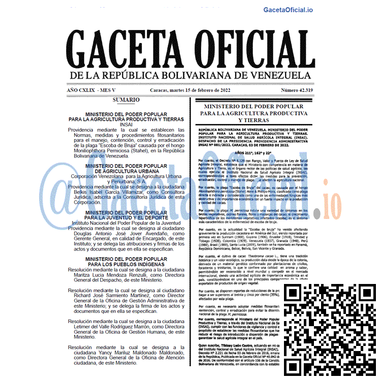 Gaceta Oficial 42319 del 15 febrero 2022