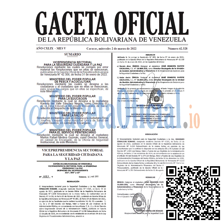 Gaceta Oficial 42328 del 2 marzo 2022