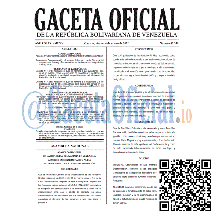 Gaceta Oficial 42330 del 4 marzo 2022