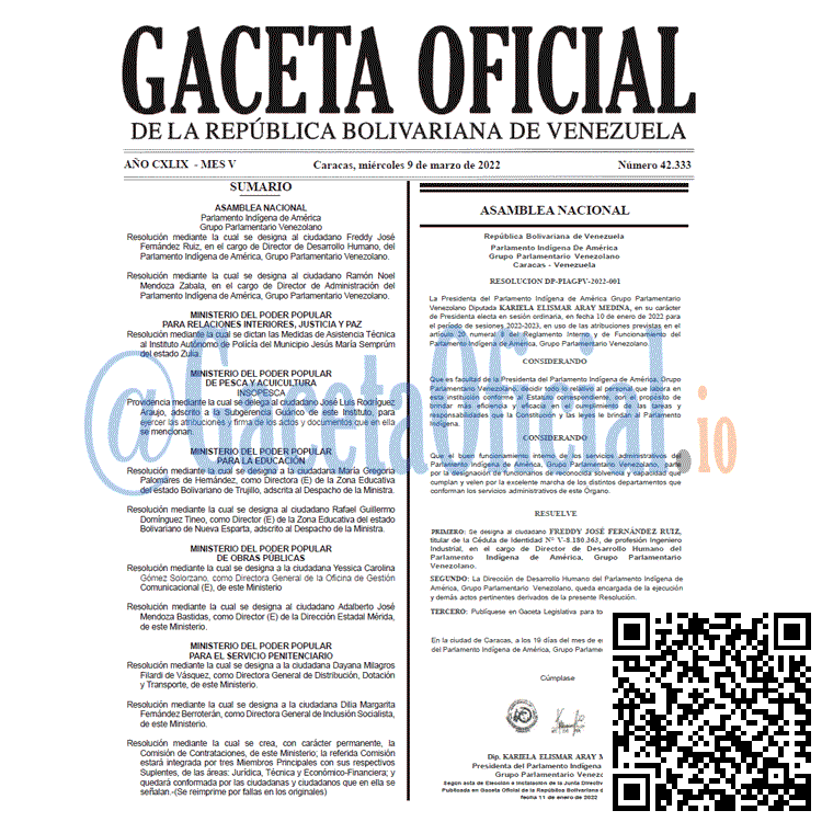 Gaceta Oficial 42333 del 9 marzo 2022 Gaceta Oficial 42333 del 9 marzo 2022
