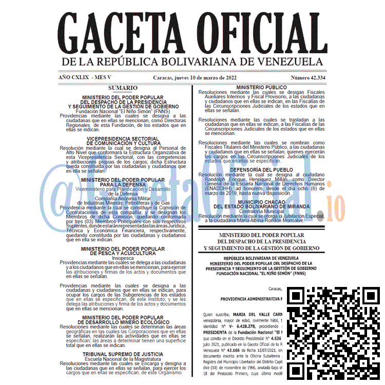Gaceta Oficial 42334 del 10 marzo 2022