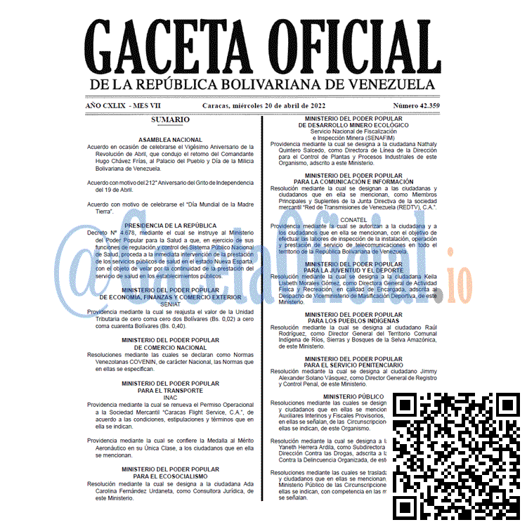 Venezuela Gaceta Oficial 42359 del 20 abril 2022