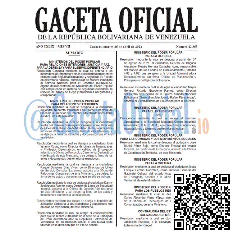 Venezuela Gaceta Oficial 42363 del 26 abril 2022 Venezuela Gaceta Oficial 42363 del 26 abril 2022
