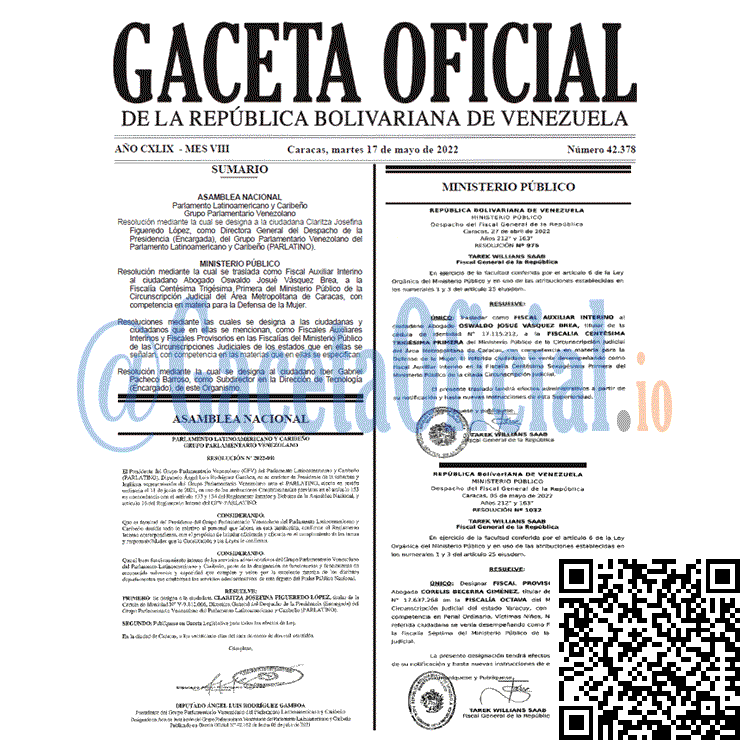 Venezuela Gaceta Oficial 42378 del 17 mayo 2022