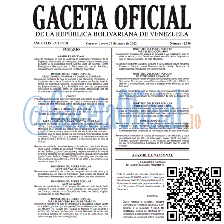 Venezuela Gaceta Oficial 42380 del 19 mayo 2022 Venezuela Gaceta Oficial 42380 del 19 mayo 2022