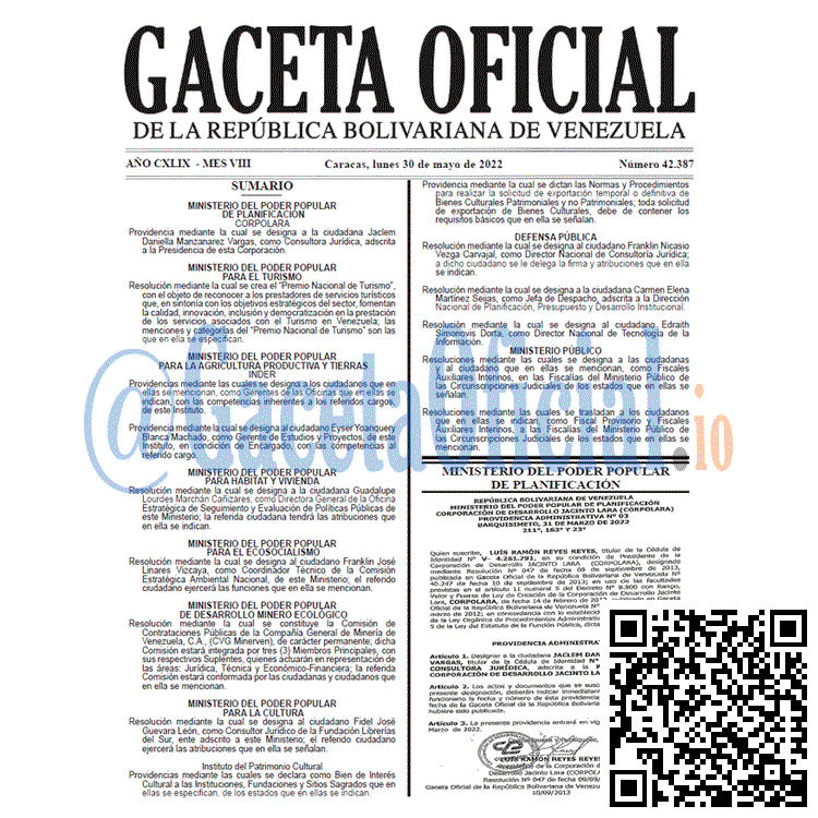 Venezuela Gaceta Oficial 42387 del 30 mayo 2022