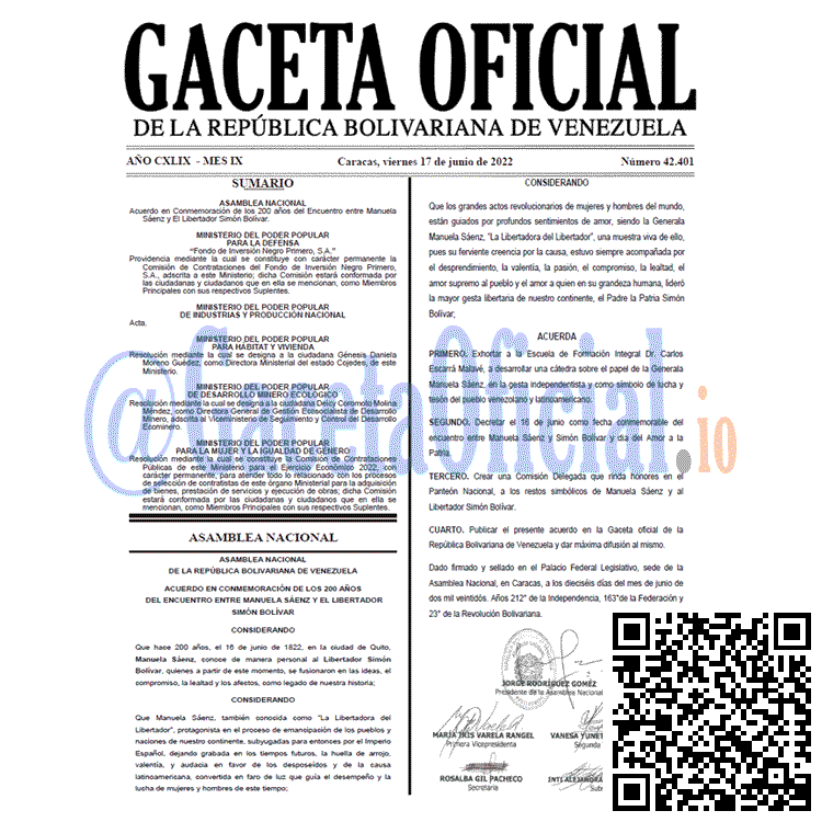 Venezuela Gaceta Oficial 42401 del 17 junio 2022