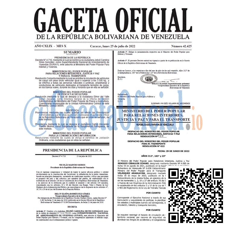 Venezuela Gaceta Oficial 42425 del 25 julio 2022 Venezuela Gaceta Oficial 42425 del 25 julio 2022