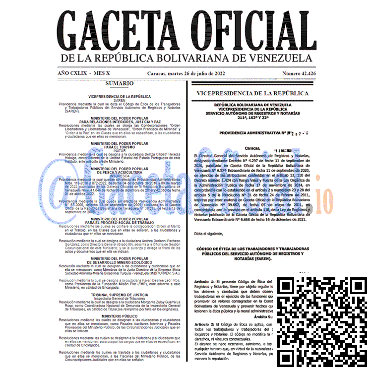 Venezuela Gaceta Oficial 42426 del 26 julio 2022 Venezuela Gaceta Oficial 42426 del 26 julio 2022