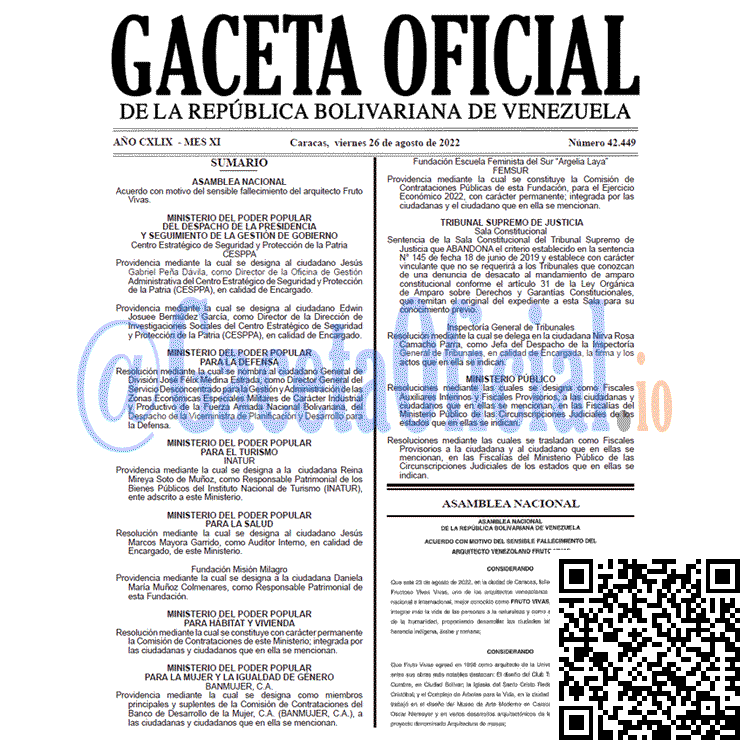 Venezuela Gaceta Oficial 42449 del 26 agosto 2022 Venezuela Gaceta Oficial 42449 del 26 agosto 2022