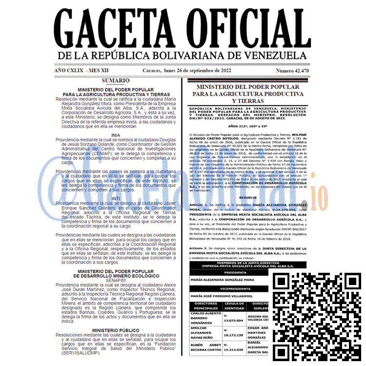 Venezuela Gaceta Oficial 42470 del 26 septiembre 2022 Venezuela Gaceta Oficial 42470 del 26 septiembre 2022