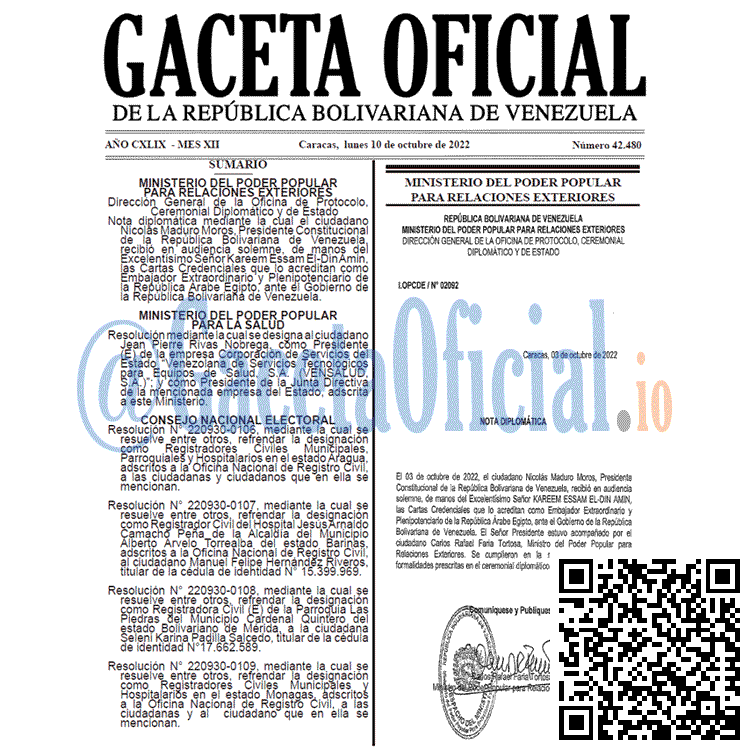 Venezuela Gaceta Oficial 42480 del 10 octubre 2022 Gaceta Oficial Venezuela 42480 del 10 octubre 2022