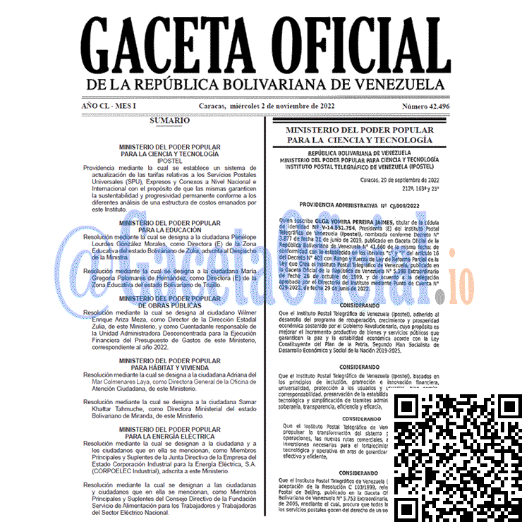 Venezuela Gaceta Oficial 42496 del 2 noviembre 2022 Gaceta Oficial Venezuela #42496 del 2 noviembre 2022