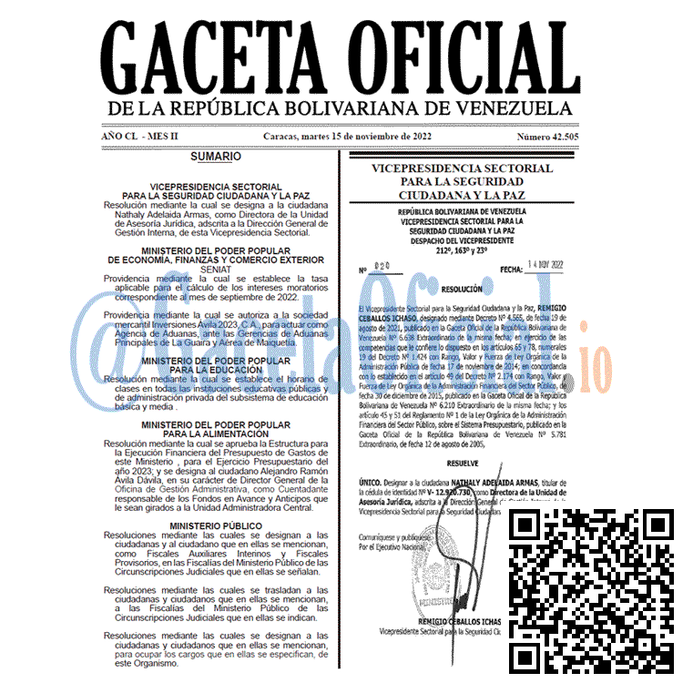 Gaceta Oficial, Gaceta Oficial 42505, Gaceta 42505, Gaceta Oficial Venezuela #42505 del 15 noviembre 2022