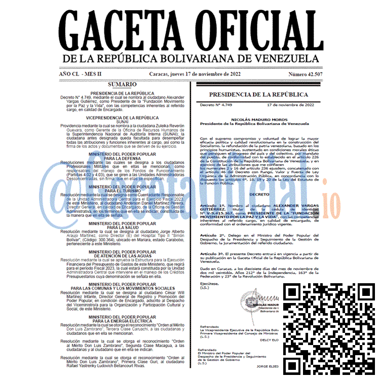 Gaceta Oficial, Gaceta Oficial 42507, Gaceta 42507