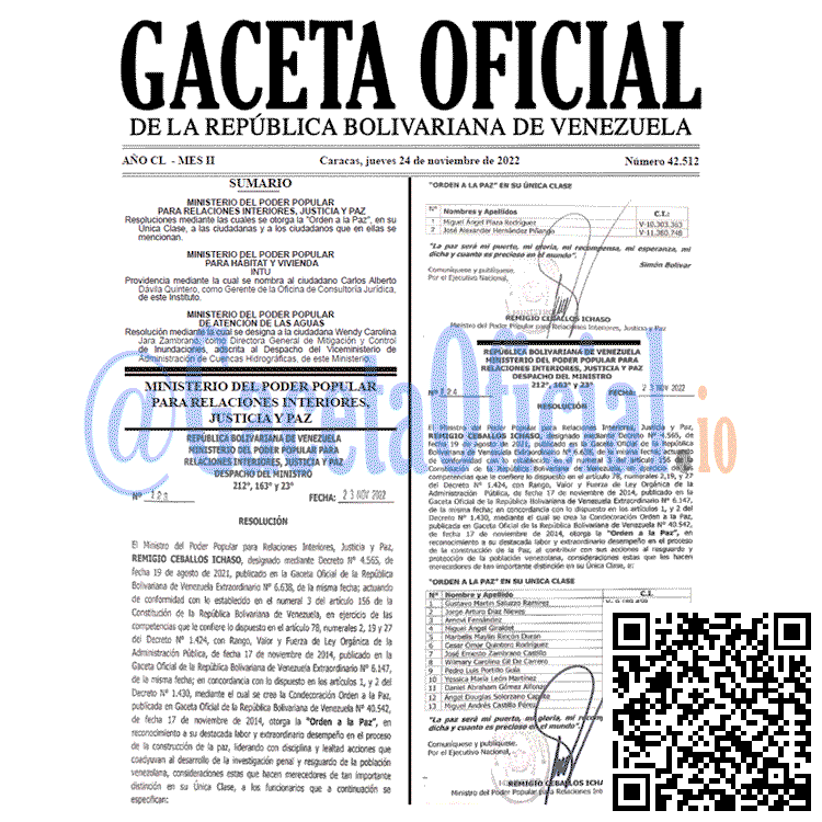 Gaceta Oficial, Gaceta 42512, Gaceta #42512, Gaceta Oficial Venezuela #42512