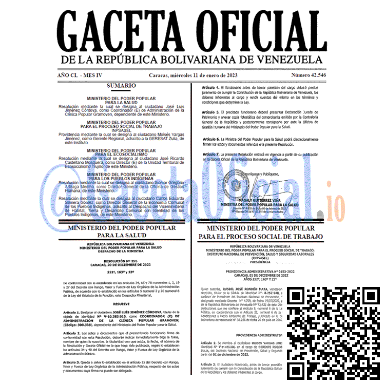 Gaceta Oficial, Gaceta 42546, Gaceta #42546, Gaceta Oficial Venezuela #42546