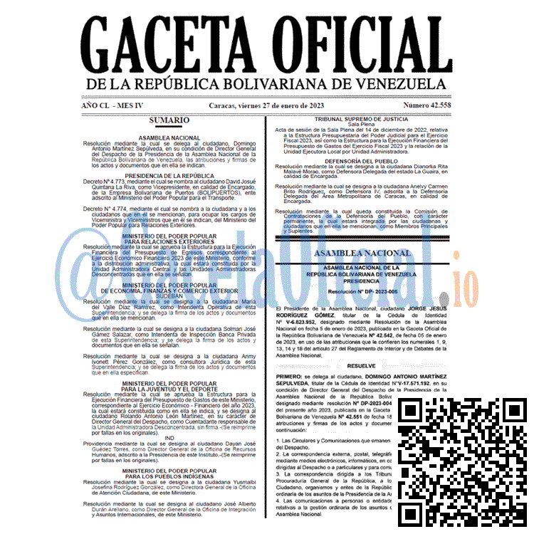 Venezuela Gaceta Oficial 42558 del 27 enero 2023 Gaceta Oficial, Gaceta 42558, Gaceta #42558, Gaceta Oficial Venezuela #425558