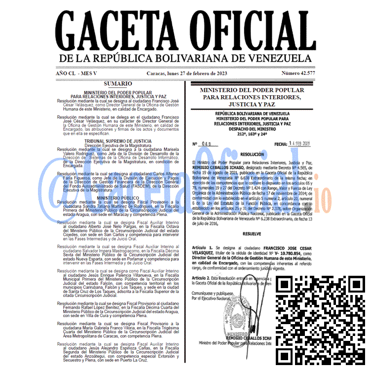 Gaceta Oficial, Gaceta 42577, Gaceta #42577, Gaceta Oficial Venezuela #42577