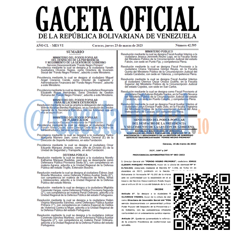 Venezuela Gaceta Oficial 42595 del 23 marzo 2023 Gaceta Oficial, Gaceta 42595, Gaceta #42595, Gaceta Oficial Venezuela #42595