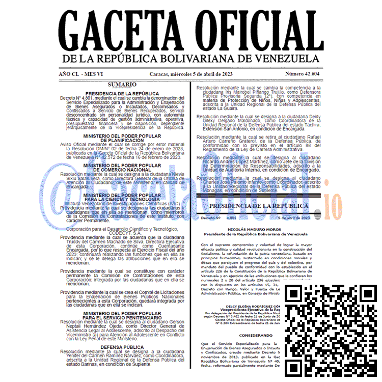 Venezuela Gaceta Oficial 42604 del 5 abril 2023 Gaceta Oficial, Gaceta 42604, Gaceta #42604, Gaceta Oficial Venezuela #42604