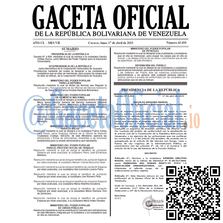 Gaceta Oficial, Gaceta 42610, Gaceta #42610, Gaceta Oficial Venezuela #42610