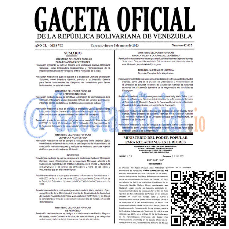 Gaceta Oficial, Gaceta 42622, Gaceta #42622, Gaceta Oficial Venezuela #42622