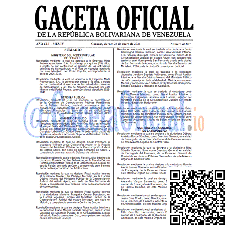 Venezuela Gaceta Oficial 42807 del 26 enero 2024 Gaceta Oficial, Gaceta 42807, Gaceta 42807 HD, Gaceta #42807, Gaceta Oficial Venezuela #42807