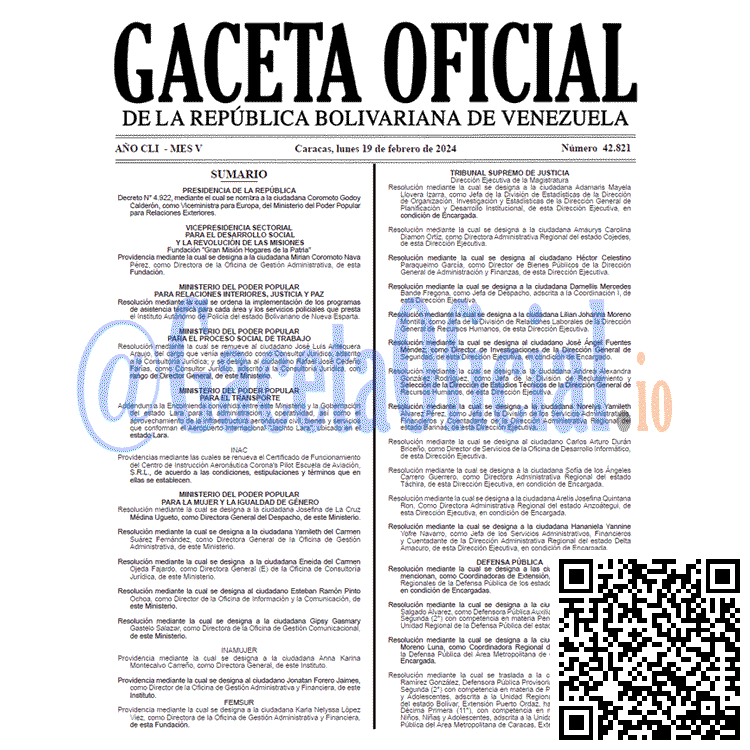 Venezuela Gaceta Oficial 42821 del 19 Febrero 2024 Gaceta Oficial, Gaceta 42821, Gaceta 42821 HD, Gaceta #42821, Gaceta Oficial Venezuela #42821