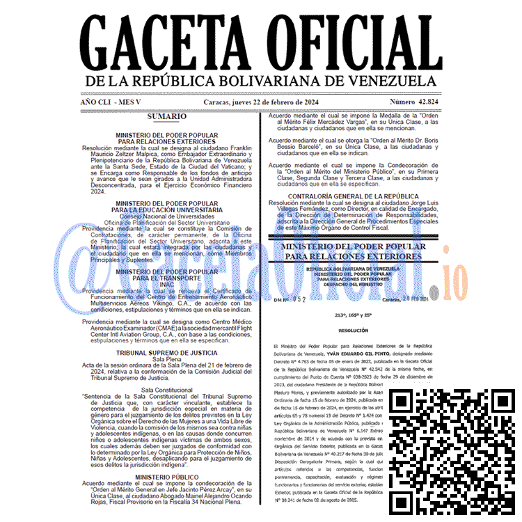 Gaceta Oficial, Gaceta 42824, Gaceta 42824 HD, Gaceta #42824, Gaceta Oficial Venezuela #42824