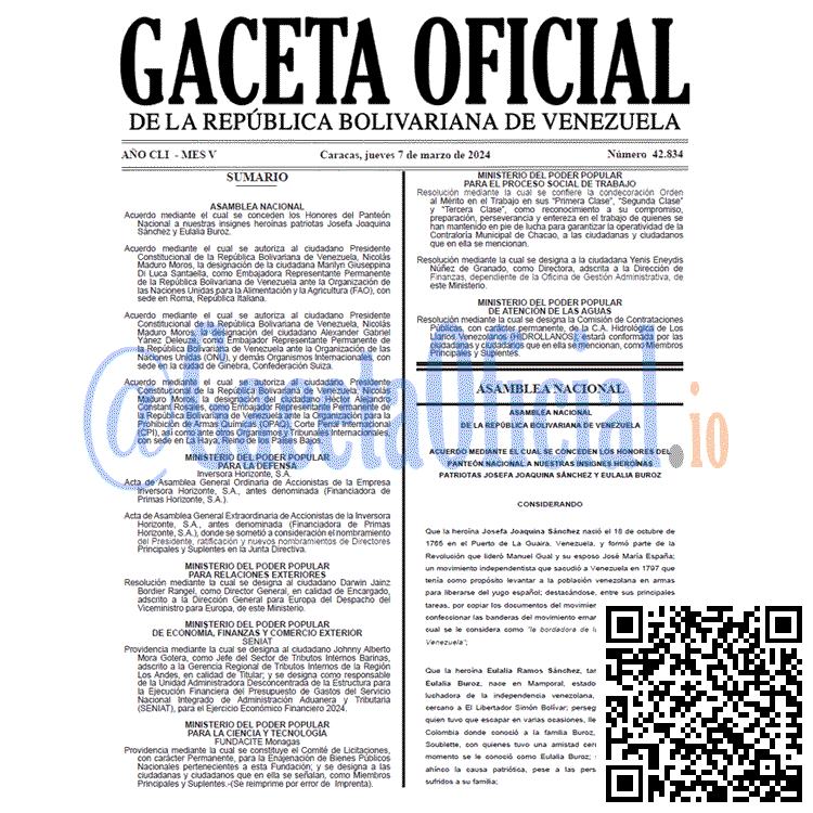 Gaceta Oficial, Gaceta 42834, Gaceta 42834 HD, Gaceta #42834, Gaceta Oficial Venezuela #42834