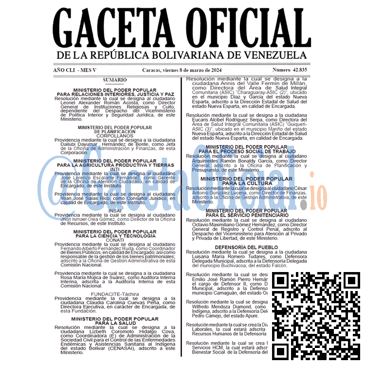 Venezuela Gaceta Oficial 42835 del 8 Marzo 2024 Gaceta Oficial, Gaceta 42835, Gaceta 42835 HD, Gaceta #42835, Gaceta Oficial Venezuela #42835