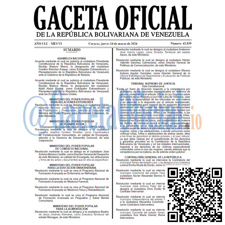 Venezuela Gaceta Oficial 42839 del 14 Marzo 2024 Gaceta Oficial, Gaceta 42839, Gaceta 42839 HD, Gaceta #42839, Gaceta Oficial Venezuela #42839