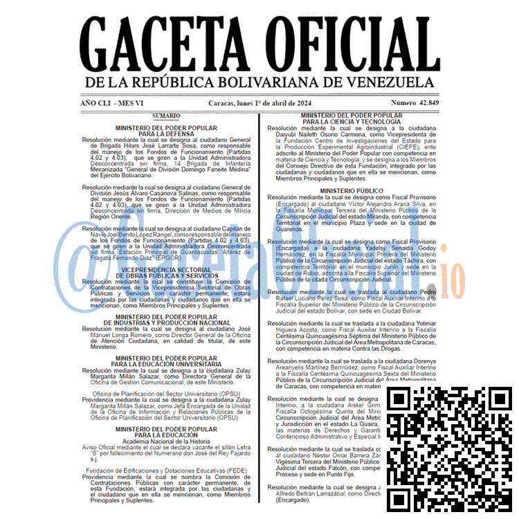 Venezuela Gaceta Oficial 42849 del 1 abril 2024 Gaceta Oficial, Gaceta 42849, Gaceta 42849 HD, Gaceta #42849, Gaceta Oficial Venezuela #42849