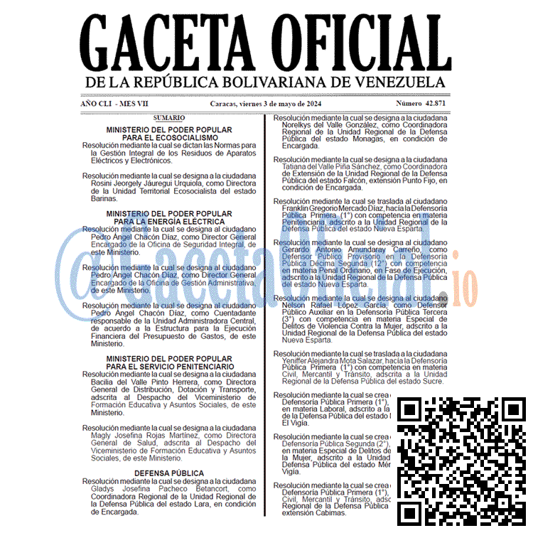 Venezuela Gaceta Oficial 42871 del 3 mayo 2024 Gaceta Oficial, Gaceta 42871, Gaceta 42871 HD, Gaceta #42871, Gaceta Oficial Venezuela #42871