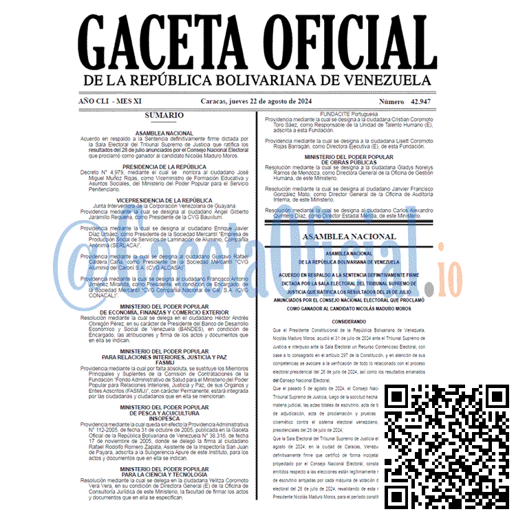 Gaceta Oficial, Gaceta 42947, Gaceta 42947 HD, Gaceta #42947, Gaceta Oficial Venezuela #42947