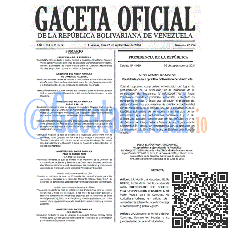 Gaceta Oficial, Gaceta 42954, Gaceta 42954 HD, Gaceta #42954, Gaceta Oficial Venezuela #42954