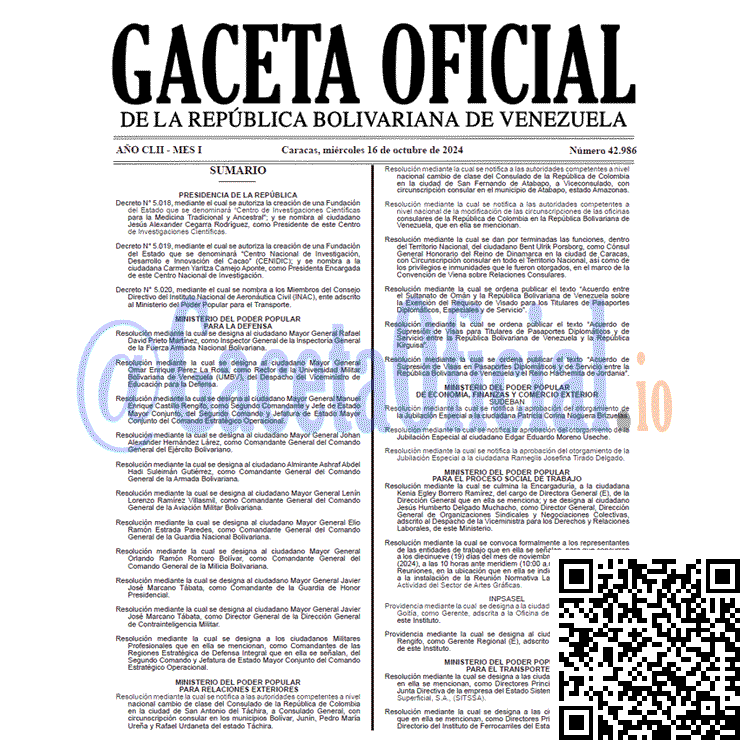 Gaceta Oficial, Gaceta 42986, Gaceta 42986 HD, Gaceta #42986, Gaceta Oficial Venezuela #42986
