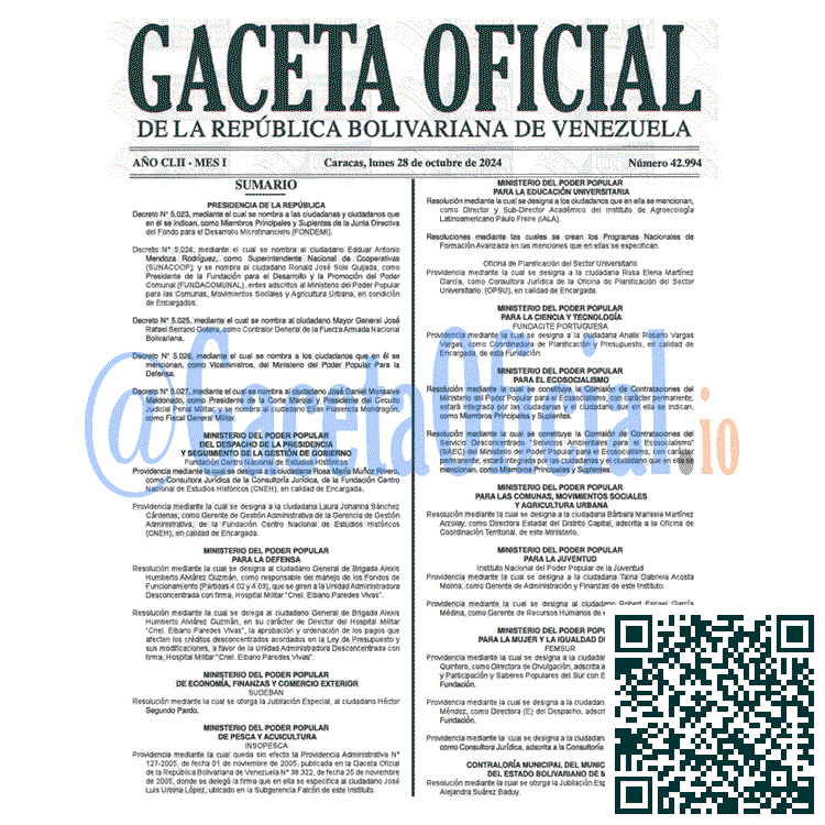 Venezuela Gaceta Oficial 42994 del 28 octubre 2024 Gaceta Oficial, Gaceta 42994, Gaceta 42994 HD, Gaceta #42994, Gaceta Oficial Venezuela #42994