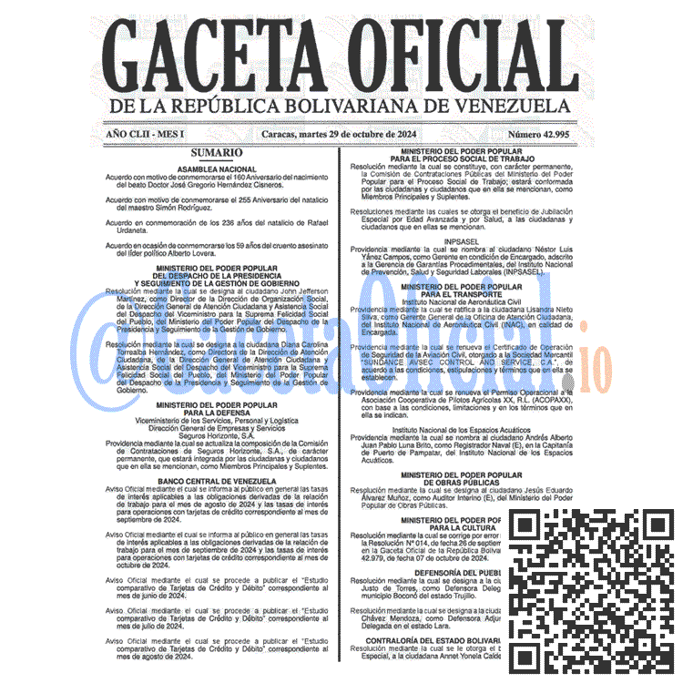 Gaceta Oficial, Gaceta 42995, Gaceta 42995 HD, Gaceta #42995, Gaceta Oficial Venezuela #42995