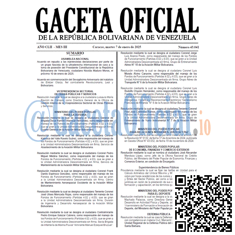 Venezuela Gaceta Oficial 43041 del 7 enero 2025 Gaceta Oficial, Gaceta 43041, Gaceta 43041 HD, Gaceta #43041, Gaceta Oficial Venezuela #43041