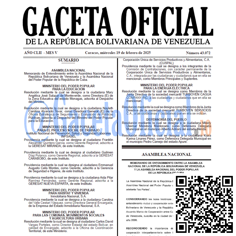 Gaceta Oficial, Gaceta 43072, Gaceta 43072 HD, Gaceta #43072, Gaceta Oficial Venezuela #43072